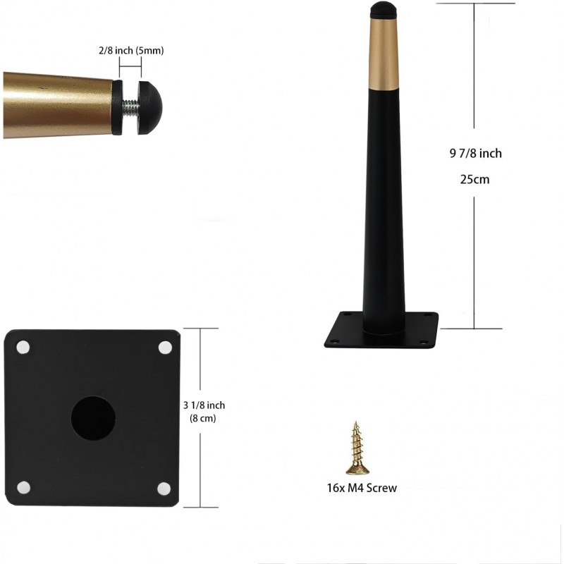 Matte Black Gold Metal Furniture Legs