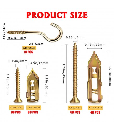 Self Drilling Drywall Anchors with Screws Kit