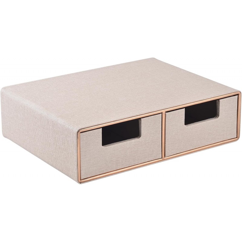 Linen Leather Desk Organizer with Drawers