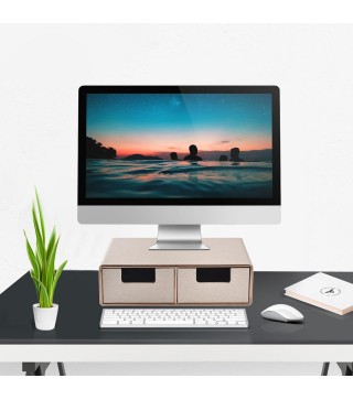 Linen Leather Desk Organizer with Drawers