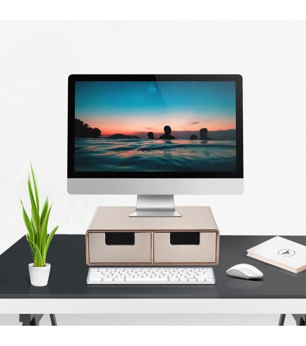 Linen Leather Desk Organizer with Drawers