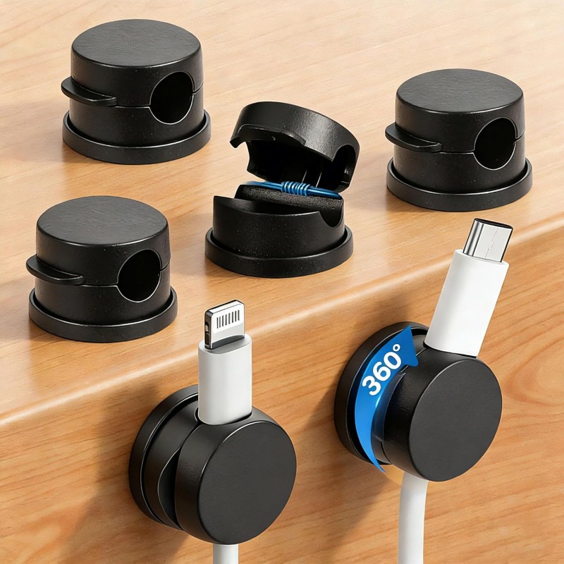 6PC 360° Rotatable Spring Cable Management, Cord Organizer Holder for Desk
