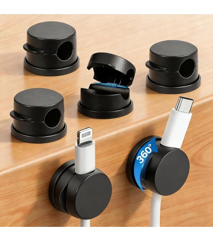 6PC 360° Rotatable Spring Cable Management, Cord Organizer Holder for Desk