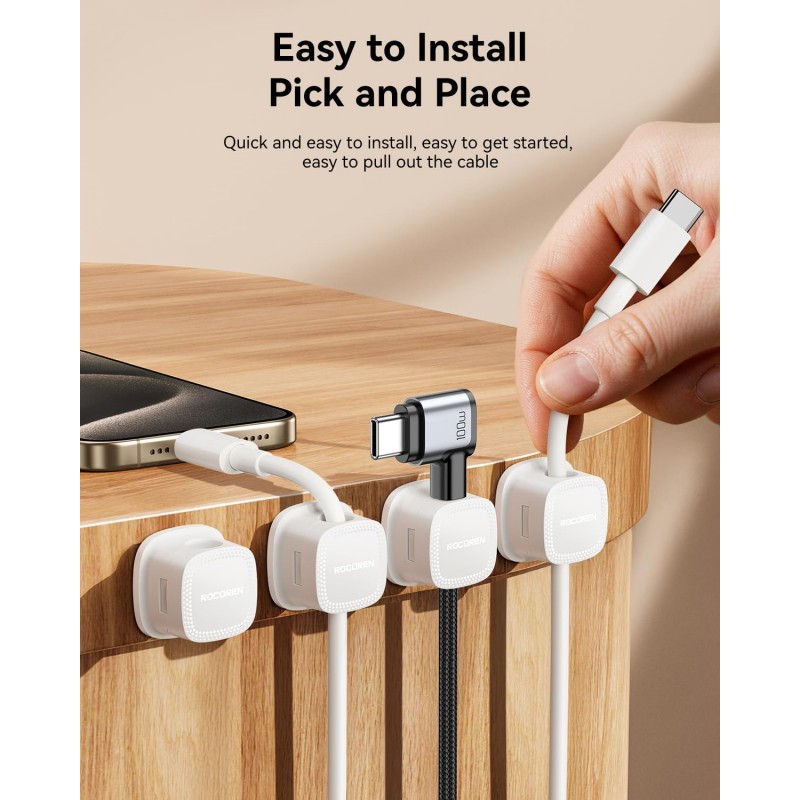 6-Pack Magnetic Cable Clips Cord Organizer-Cables Smooth Adjustable