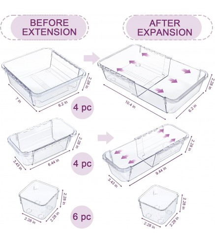 Clear Drawer Organizer, Adjustable Drawer Storage Box