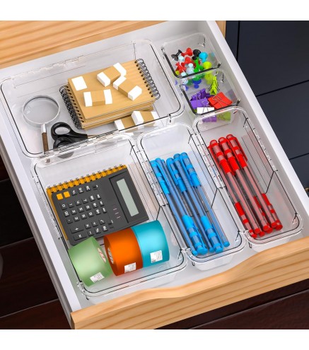 Clear Drawer Organizer, Adjustable Drawer Storage Box