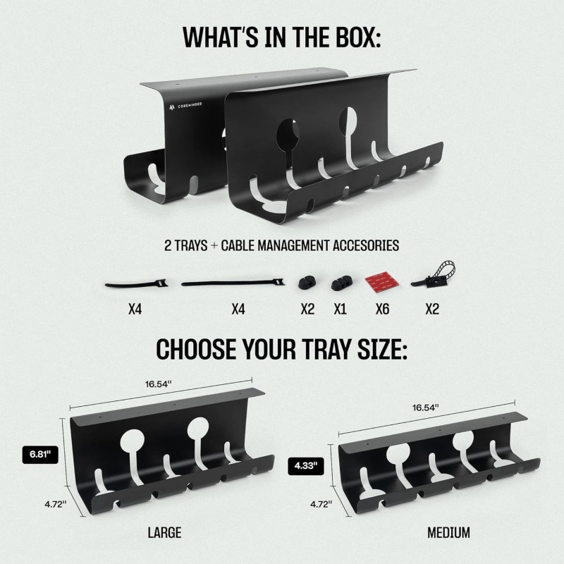 No-Drill Under Desk Cable Management Tray