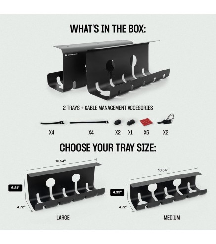 No-Drill Under Desk Cable Management Tray