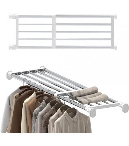 Hershii Tension Shelf Expandable Rod Closet System Heavy Duty Clothes Hanger Adjustable DIY Storage Organizer Shoe Rack