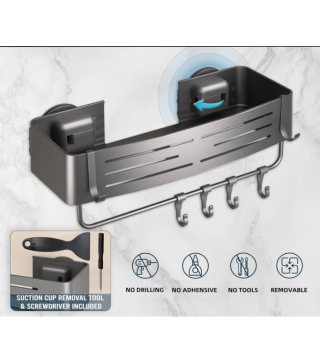 Suction Cup SQUARE Shower Caddy with Hooks