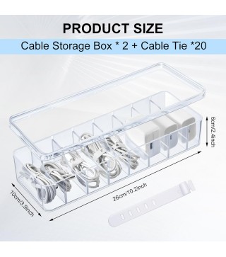2 Pcs Cable Organizer Box with Wire Ties