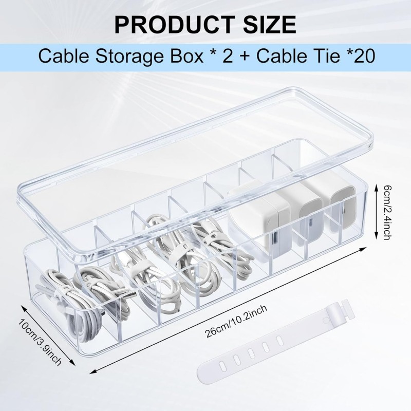 2 Pcs Cable Organizer Box with Wire Ties