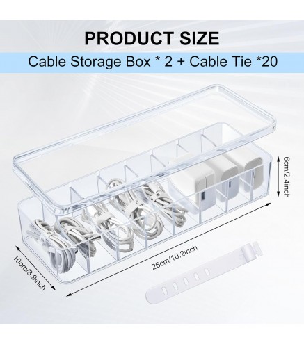 2 Pcs Cable Organizer Box with Wire Ties