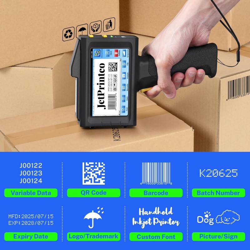 0.5 Inches Print Height Intelligent Handheld Inkjet Printer Lasts 16H Weighs