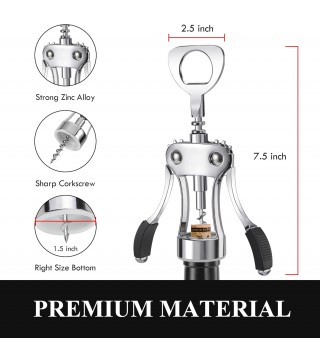 Wine Opener, Heavy-Duty Zinc Alloy Wing Corkscrew