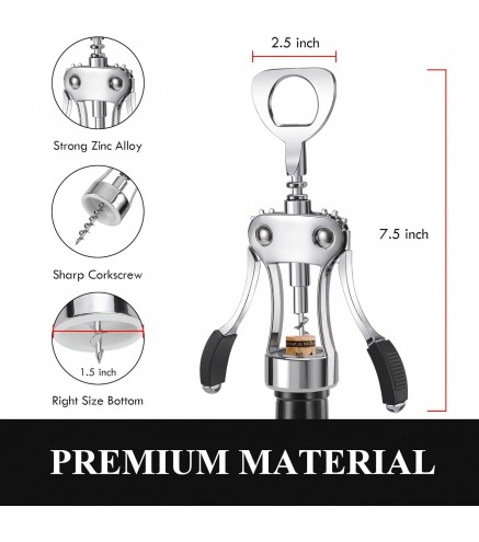 Wine Opener, Heavy-Duty Zinc Alloy Wing Corkscrew