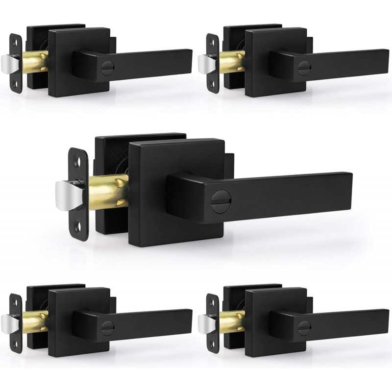 5 Pack Matte Black Door Handles Interior Door Knobs
