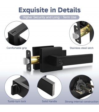 5 Pack Matte Black Door Handles Interior Door Knobs