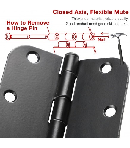 30 Pack Rounded Matte Black Door Hinges 3.5 Inc