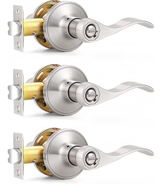 Satin Nickel Wave Style Privacy Door Levers Bath