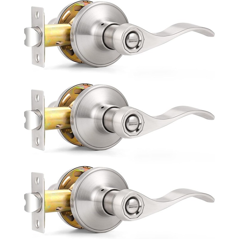 Satin Nickel Wave Style Privacy Door Levers Bath