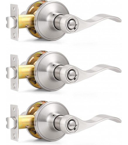 Satin Nickel Wave Style Privacy Door Levers Bath