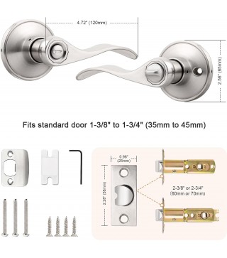 Satin Nickel Wave Style Privacy Door Levers Bath