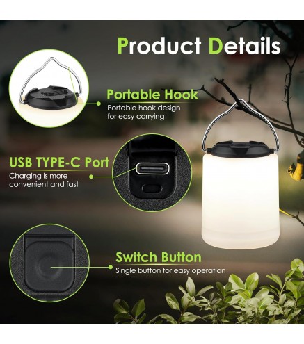 Dawnrise LED Camping Lantern, Up to 350 Hours Rechargeable Camping Light